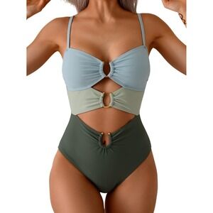 Eomenie Mint Green One Piece Swimsuit‎ Women Cutout Monokini Ring Size S